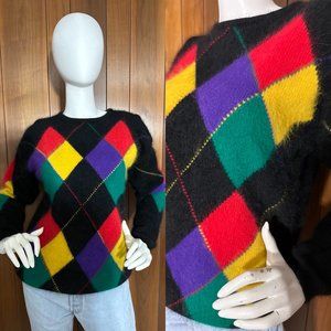 COPY - Vtg 80's 90's Rafaella Diamond Angora Lambswool Sweater Argyle Women's M…